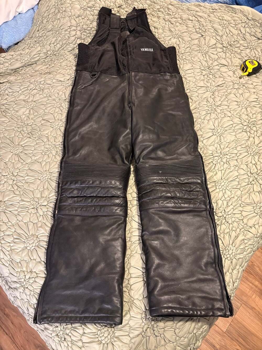 Yamaha Leather Snowmobile Bib Overalls Black Winter Pants
